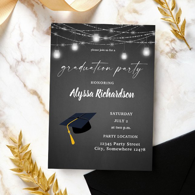 Invitation Graduation Casquette Chalkboard Graduation Party (Créateur téléchargé)