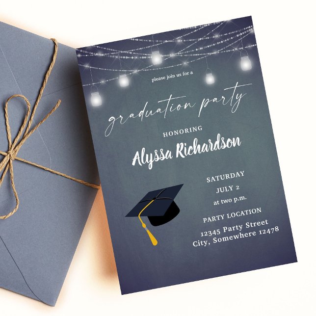 Invitation Graduation Casquette Chalkboard Graduation Party B (Créateur téléchargé)