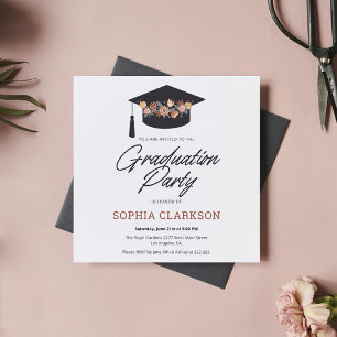 Invitation Graduation Casquette des fleurs rétro