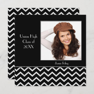 Invitation Graduation Chevron noir et argent