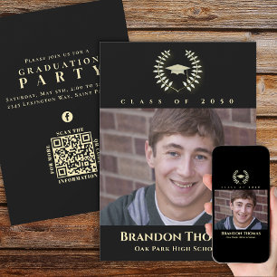 Invitation Graduation Classique Photo Lauréat Laurel Gold