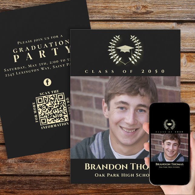 Invitation Graduation Classique Photo Lauréat Laurel Gold (Créateur téléchargé)