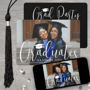Invitation Graduation conjointe Script moderne et photo noir