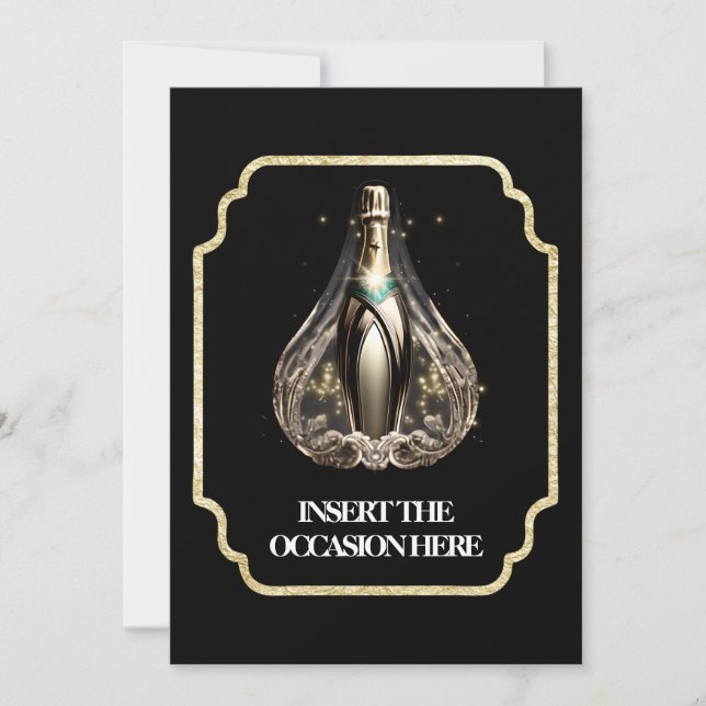 Invitation Graduation cravate noire anniversaire vin mousseux (Devant)