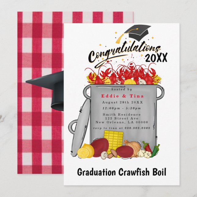 Invitation Graduation Crawfish Boil Party (Devant / Derrière)