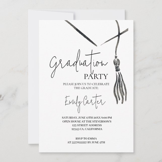 Invitation Graduation de calligraphie d'encre minimaliste (Devant)