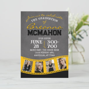 Invitation Graduation de la bande de film noir et or