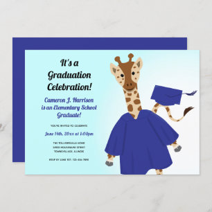 Invitation Graduation de la Giraffe Animal Blue Casquette