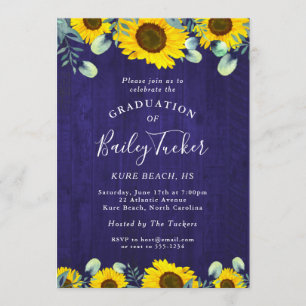 Invitation Graduation de l'Eucalyptus Navy Blue Rustic