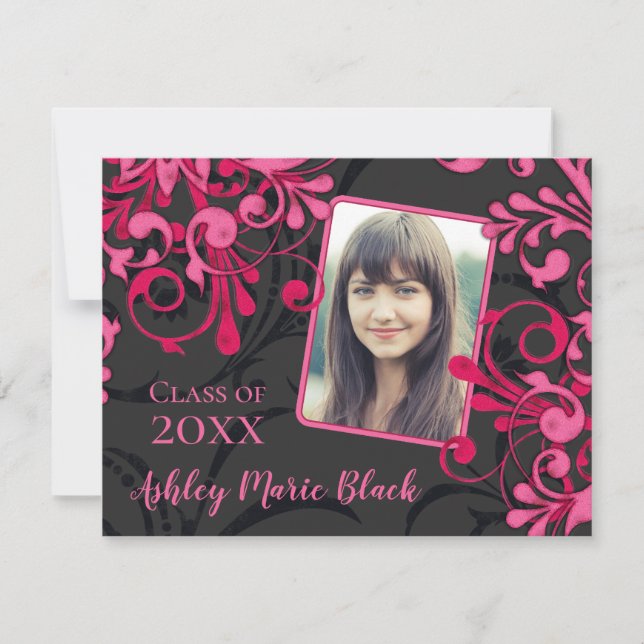 Invitation Graduation de Modèle photo rose noir (Devant)