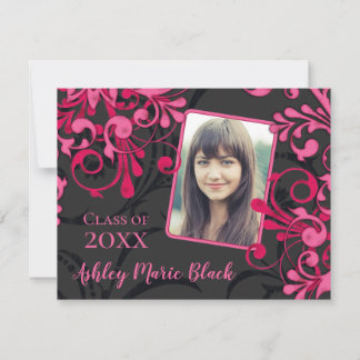 Invitation Graduation de Modèle photo rose noir