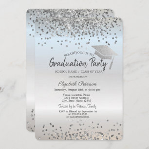 Invitation Graduation de Parties scintillant d'argent Cap Con