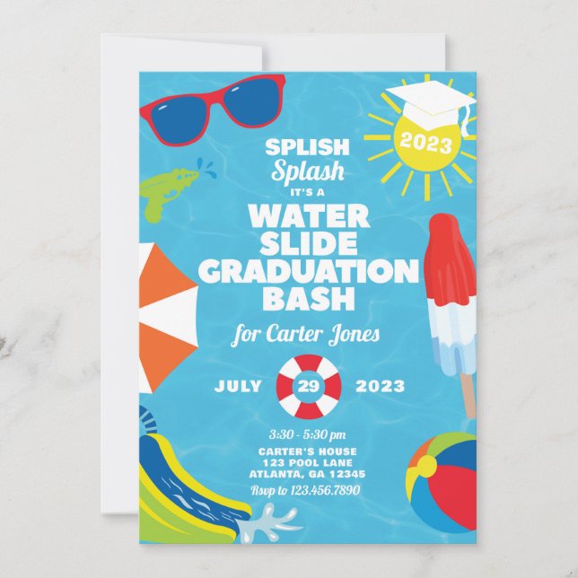 Invitation Graduation de toboggan Bash / Pool Party Invitatio (Devant)