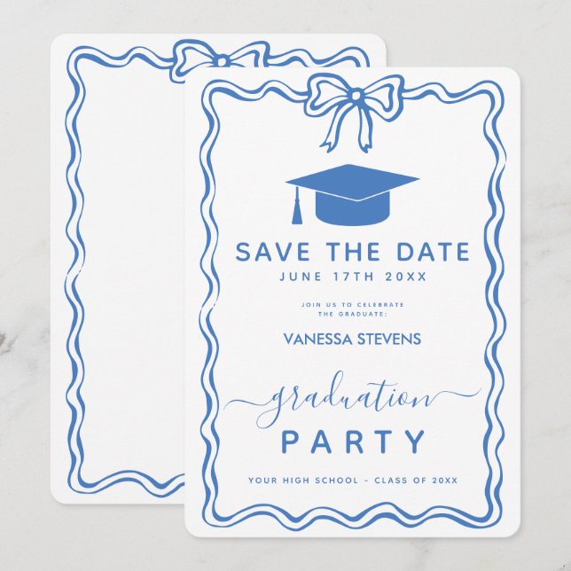 Invitation Graduation Doodles dessinés à la main Enregistrer  (Devant / Derrière)