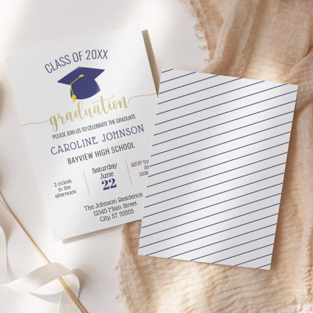 Invitation Graduation d'or bleu moderne simple (Créateur téléchargé)