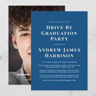 Invitation Graduation Drive By Party Minimal Photo Blue