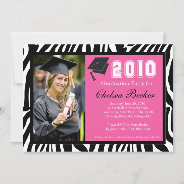 Invitation Graduation du 5x7 Zebra Stripe Photo (Devant)