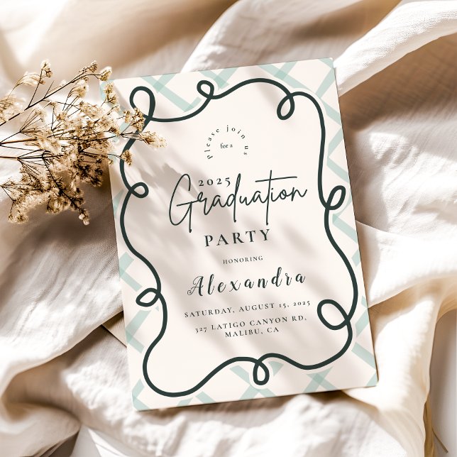 Invitation Graduation du cadre de vague chic côtier (Créateur téléchargé)