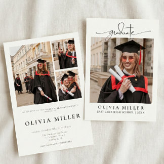 Invitation Graduation Elegant Photo Handwritten Grad party