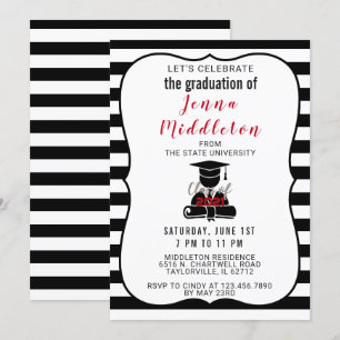 Invitation Graduation en bande noire et blanche