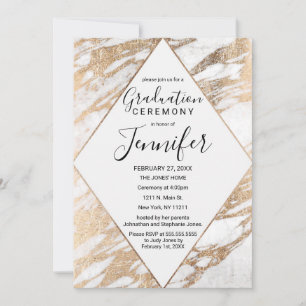 Invitation Graduation en marbre moderne blanc d'or chic