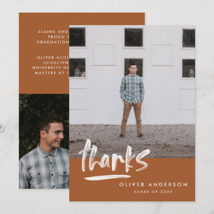 Invitation Graduation en terre cuite script 3 photo merci