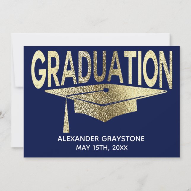 Invitation Graduation Enregistrer La Date Moderne Faux Gold B (Devant)