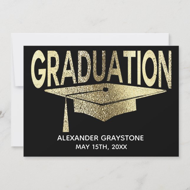 Invitation Graduation Enregistrer La Date Moderne Faux Or Noi (Devant)