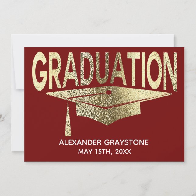 Invitation Graduation Enregistrer La Date Moderne Faux Or Rou (Devant)