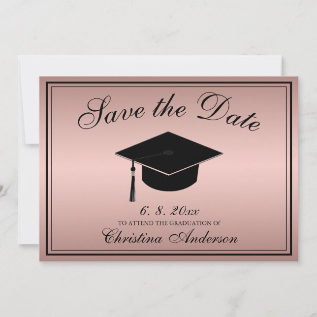 Invitation Graduation Enregistrer la date Script Rose Gold (Devant)