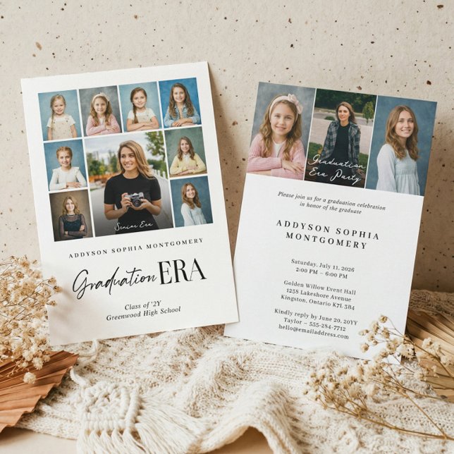 Invitation Graduation Era Then & Now Grad Photo Collage Party (Graduation Era Then & Now Grad Photo Collage Party Invitation)