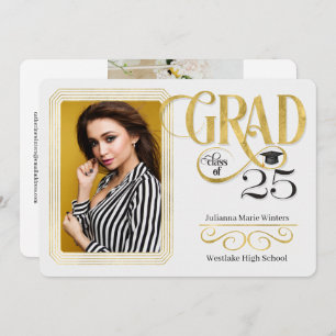 Invitation Graduation Faux Gold Leaf Classe de 2025 Photo