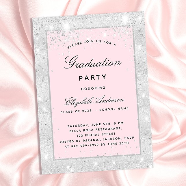 Invitation Graduation fête argent brush parties scintillant é (Créateur téléchargé)