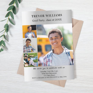 Invitation Graduation fête argent photo collage