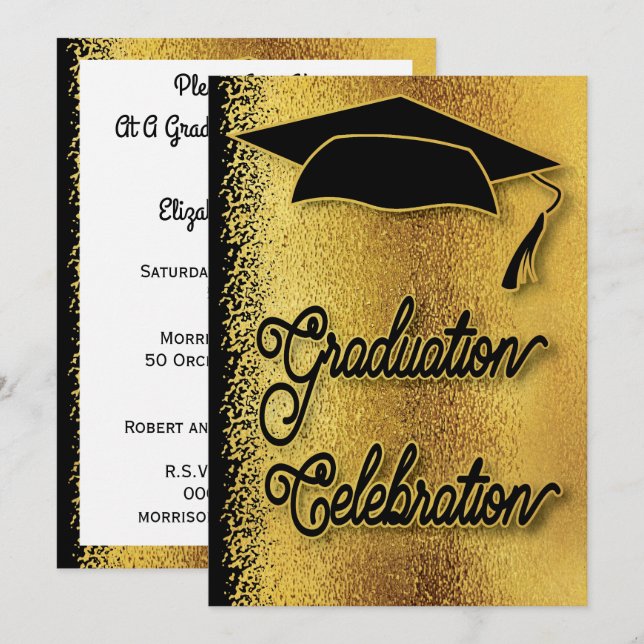 Invitation Graduation Fête Grad Party Faux Gold Moderne (Devant / Derrière)