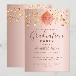 Invitation Graduation fête rose or meilleures étoiles