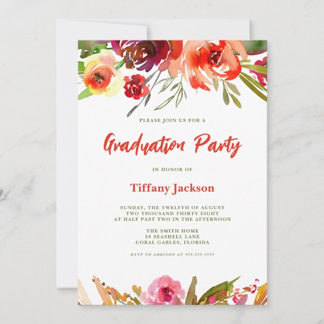 Invitation Graduation Florale moderne (Devant)