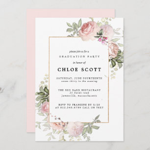 Invitation Graduation florale rose pâle rose