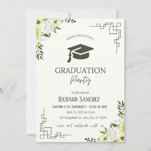 Invitation Graduation florale verte et crème