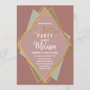 Invitation Graduation géométrique Gold Green Pink and Mauve
