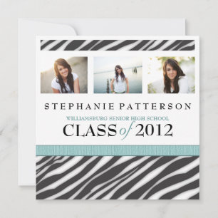 Invitation Graduation Glamor Girl Zebra Imprimer avec Aqua