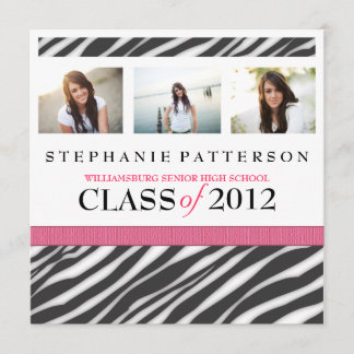 Invitation Graduation Glamor Girl Zebra Imprimer avec le rose