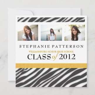 Invitation Graduation Glamor Girl Zebra Imprimer avec l'or