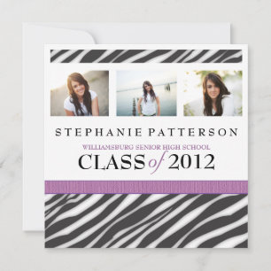 Invitation Graduation Glamor Girl Zebra Imprimer avec violet