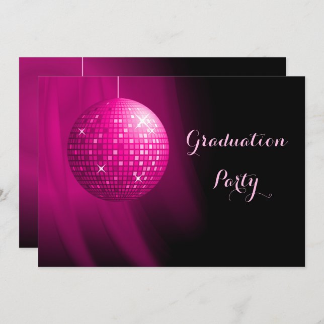 Invitation Graduation Glamour Pink Party Disco Ball (Devant / Derrière)