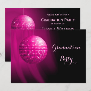 Invitation Graduation Glamour Pink Party Disco Ball