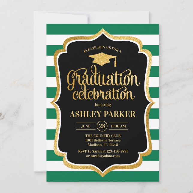 Invitation Graduation - Gold Black Green Grandes Blancs (Devant)