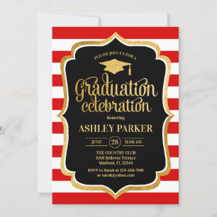 Invitation Graduation - Gold Black Red White Stripes