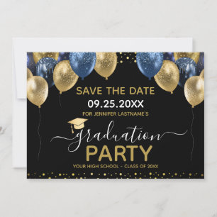 Invitation Graduation Gold Blue Enregistrer la date Invitatio