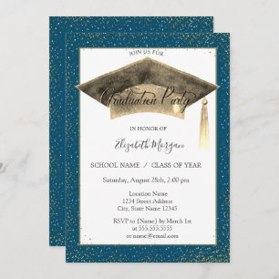 Invitation Graduation Gold Cap Tassel Confetti Graduation